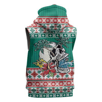 Hawaiian Skull Surfs Sleeveless Zip Hoodie Mele Kalikimaka Palaka Quilt Pattern - Polynesian Pride