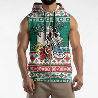 Hawaiian Skull Surfs Sleeveless Zip Hoodie Mele Kalikimaka Palaka Quilt Pattern - Polynesian Pride