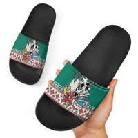 Hawaiian Skull Surfs Slide Sandals Mele Kalikimaka Palaka Quilt Pattern - Polynesian Pride