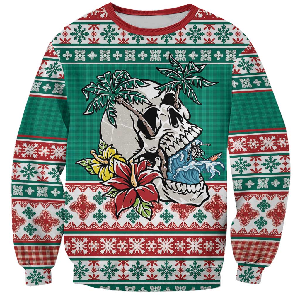 Hawaiian Skull Surfs Sweatshirt Mele Kalikimaka Palaka Quilt Pattern - Polynesian Pride