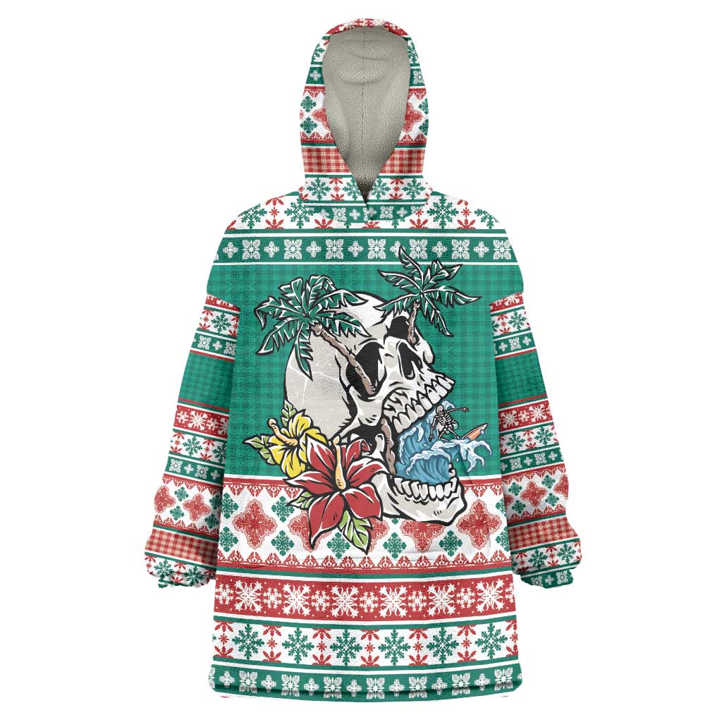 Hawaiian Skull Surfs Wearable Blanket Hoodie Mele Kalikimaka Palaka Quilt Pattern - Polynesian Pride