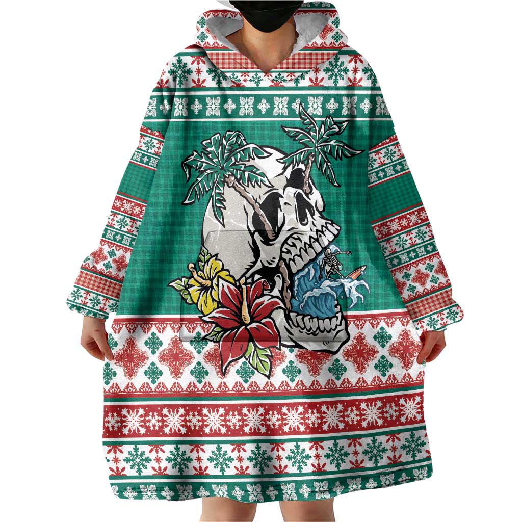 Hawaiian Skull Surfs Wearable Blanket Hoodie Mele Kalikimaka Palaka Quilt Pattern - Polynesian Pride