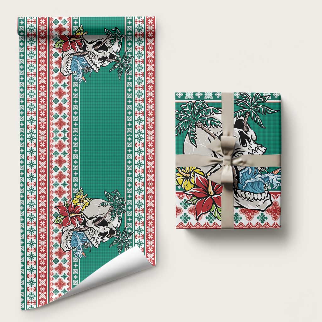 Hawaiian Skull Surfs Wrapping Paper Mele Kalikimaka Palaka Quilt Pattern - Polynesian Pride
