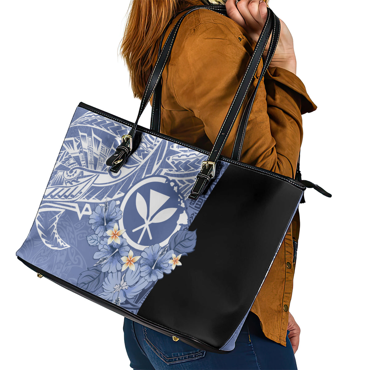 Aloha Vintage Hawaii Tribal Leather Tote Bag Blue Style LT9 - Polynesian Pride