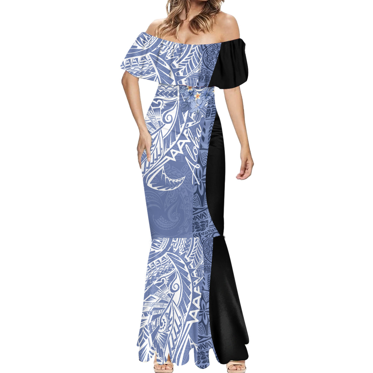 Aloha Vintage Hawaii Tribal Mermaid Dress Blue Style LT9 - Polynesian Pride