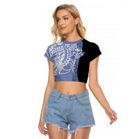 Aloha Vintage Hawaii Tribal Raglan Cropped T Shirt Blue Style LT9 Female Blue - Polynesian Pride