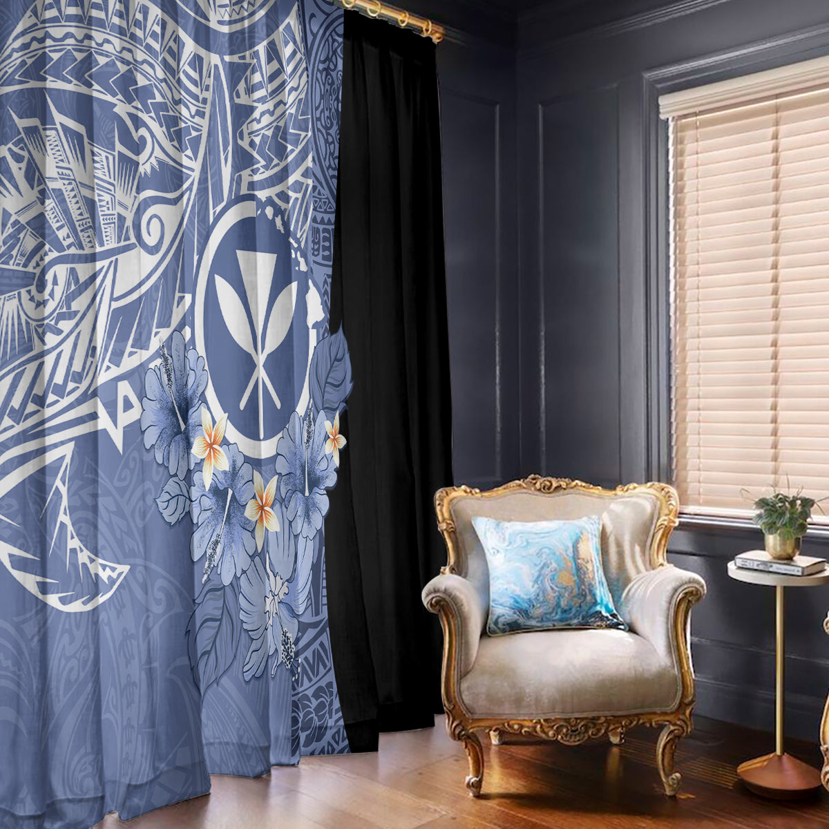 Aloha Vintage Hawaii Tribal Window Curtain Blue Style LT9 - Polynesian Pride