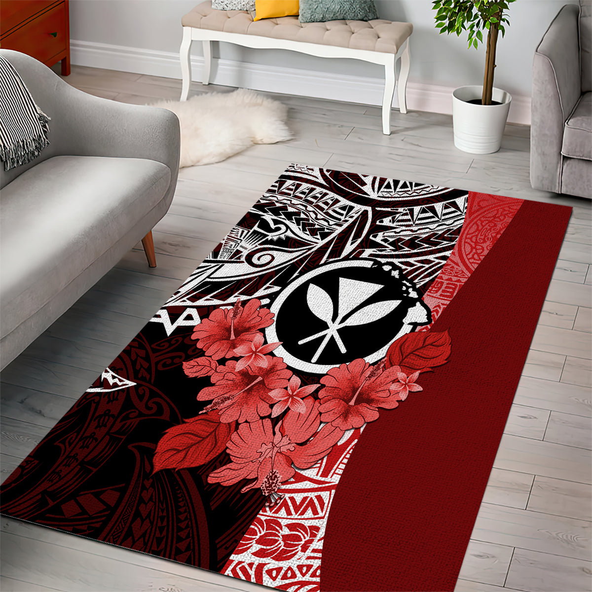 Aloha Vintage Hawaii Tribal Area Rug Red Style LT9 - Polynesian Pride