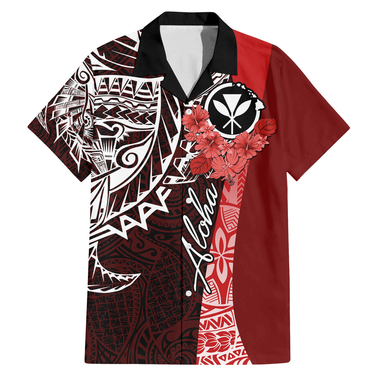 Aloha Vintage Hawaii Tribal Family Matching Mermaid Dress and Hawaiian Shirt Red Style LT9 Dad's Shirt - Short Sleeve Red - Polynesian Pride
