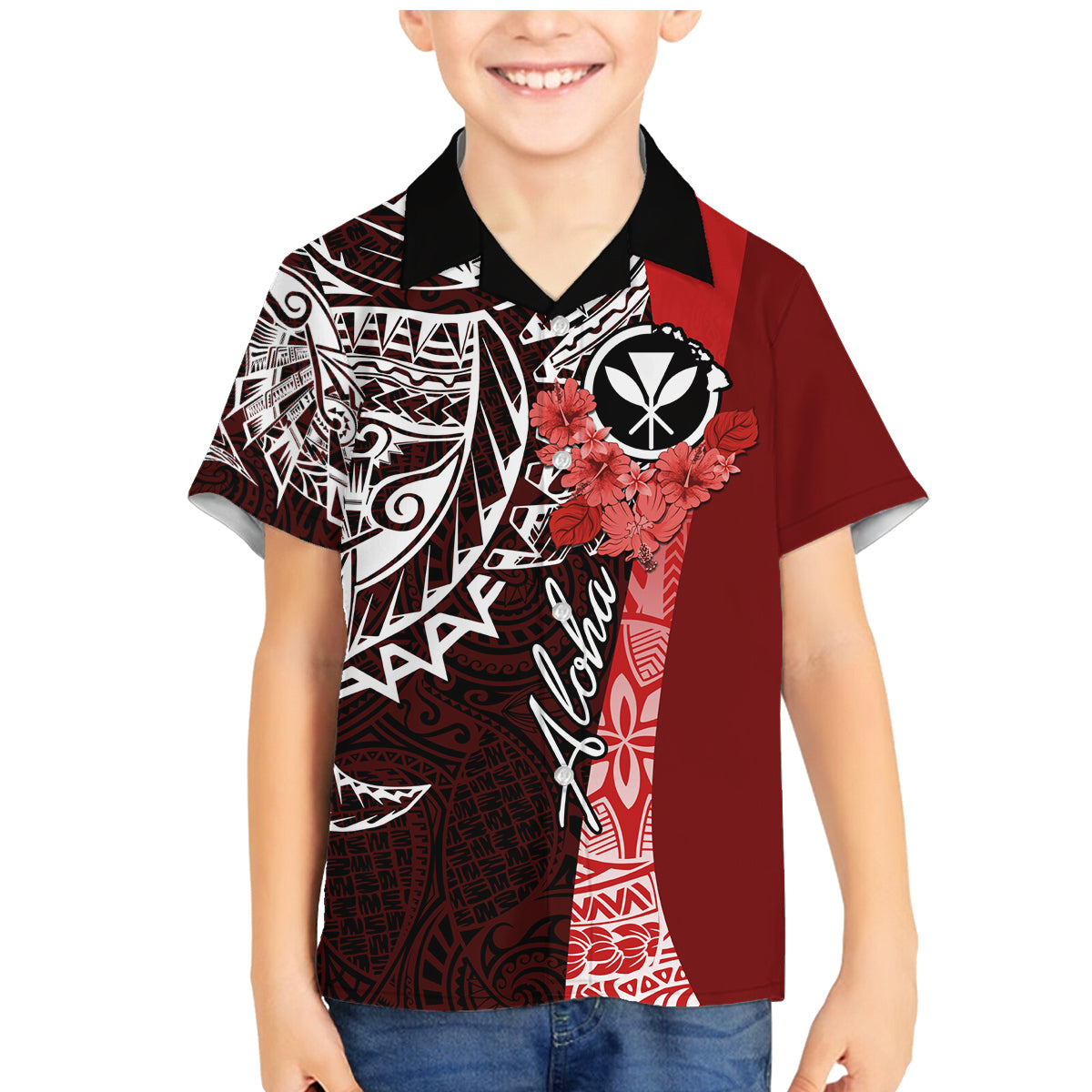 Aloha Vintage Hawaii Tribal Family Matching Mermaid Dress and Hawaiian Shirt Red Style LT9 Son's Shirt Red - Polynesian Pride