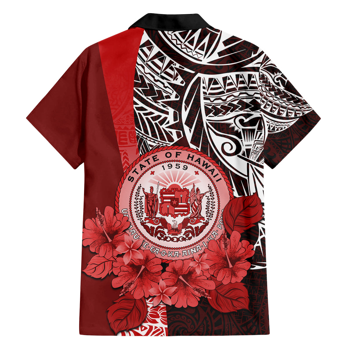 Aloha Vintage Hawaii Tribal Family Matching Off Shoulder Long Sleeve Dress and Hawaiian Shirt Red Style LT9 - Polynesian Pride