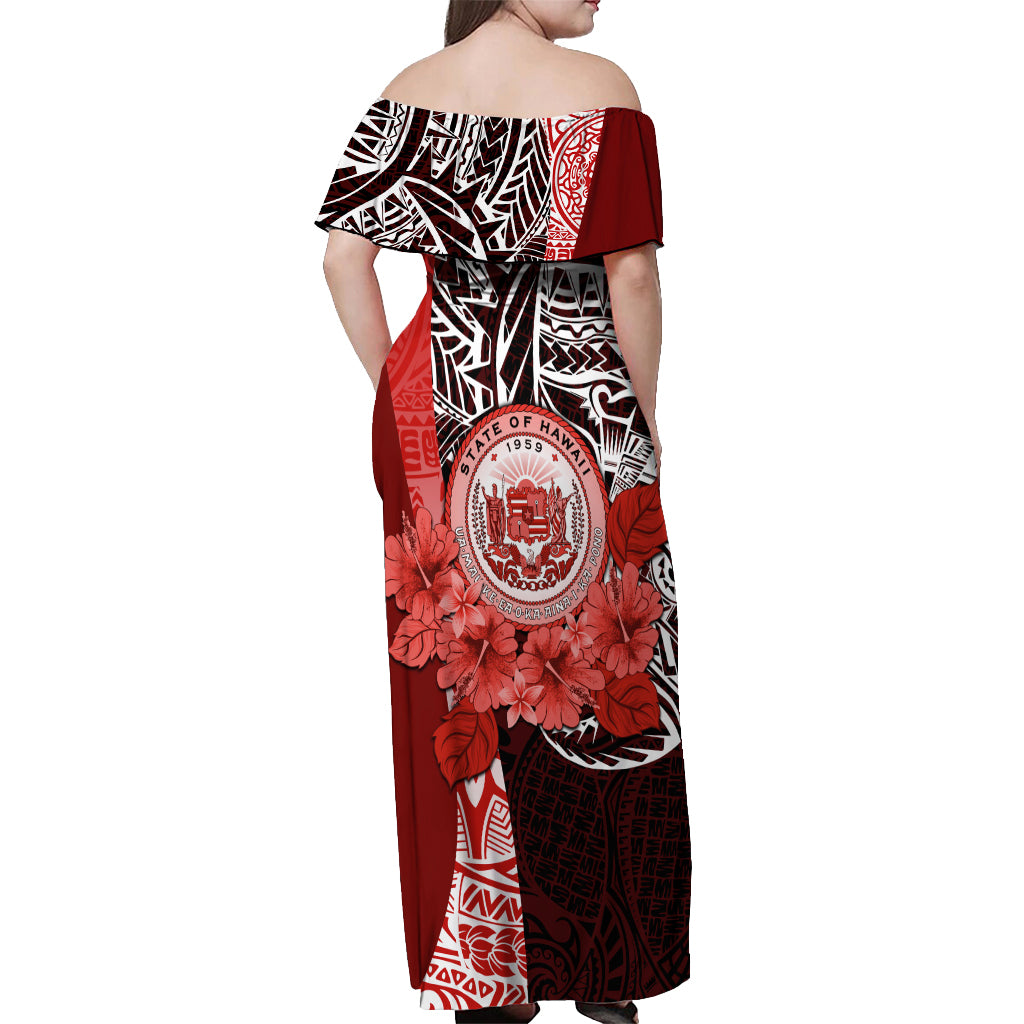 Aloha Vintage Hawaii Tribal Off Shoulder Maxi Dress Red Style LT9 - Polynesian Pride