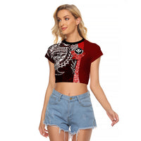 Aloha Vintage Hawaii Tribal Raglan Cropped T Shirt Red Style LT9 Female Red - Polynesian Pride
