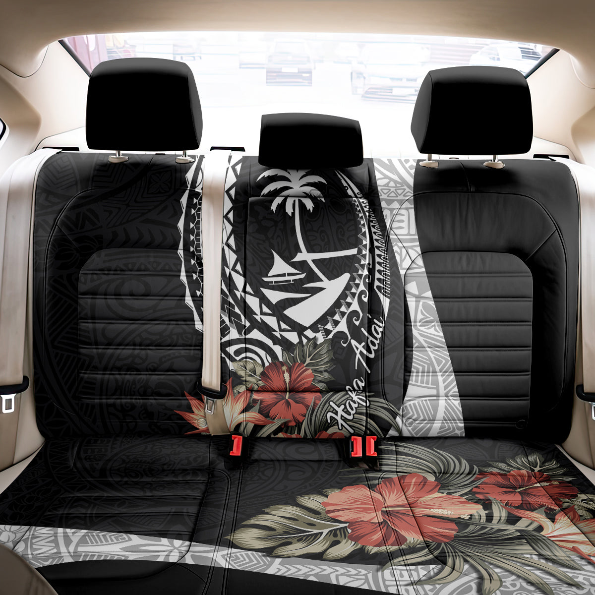 Hafa Adai Guam Back Car Seat Cover Tropical Flowers with Polynesian Pattern LT9