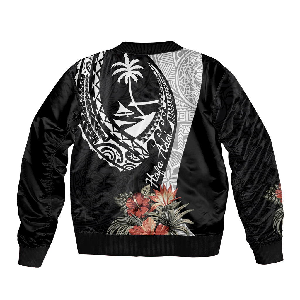 Hafa Adai Guam Bomber Jacket Tropical Flowers with Polynesian Pattern LT9 - Polynesian Pride