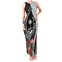 Hafa Adai Guam Family Matching Tank Maxi Dress and Hawaiian Shirt Tropical Flowers with Polynesian Pattern LT9 Mom's Dress Black - Polynesian Pride