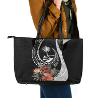 Hafa Adai Guam Leather Tote Bag Tropical Flowers with Polynesian Pattern LT9 - Polynesian Pride