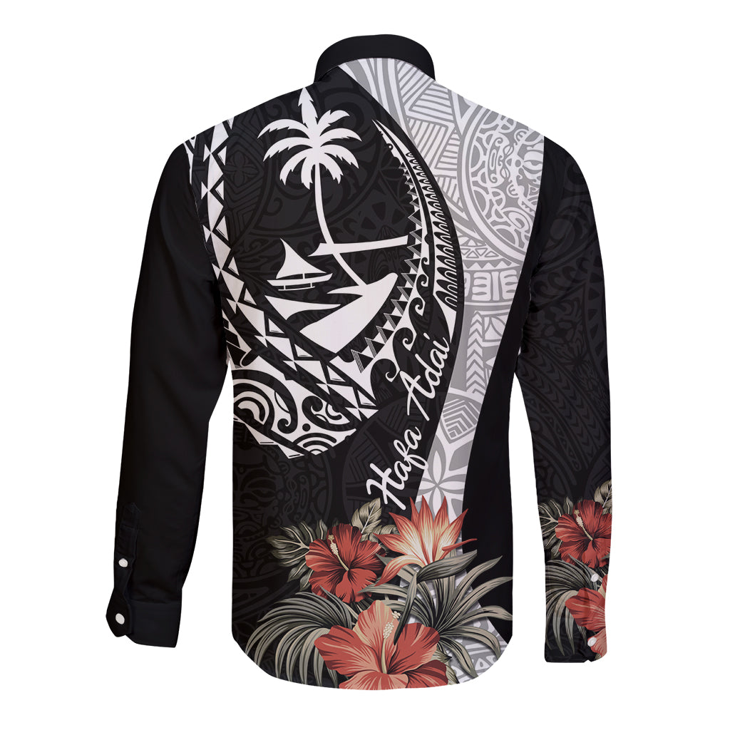 Hafa Adai Guam Long Sleeve Button Shirt Tropical Flowers with Polynesian Pattern LT9 - Polynesian Pride
