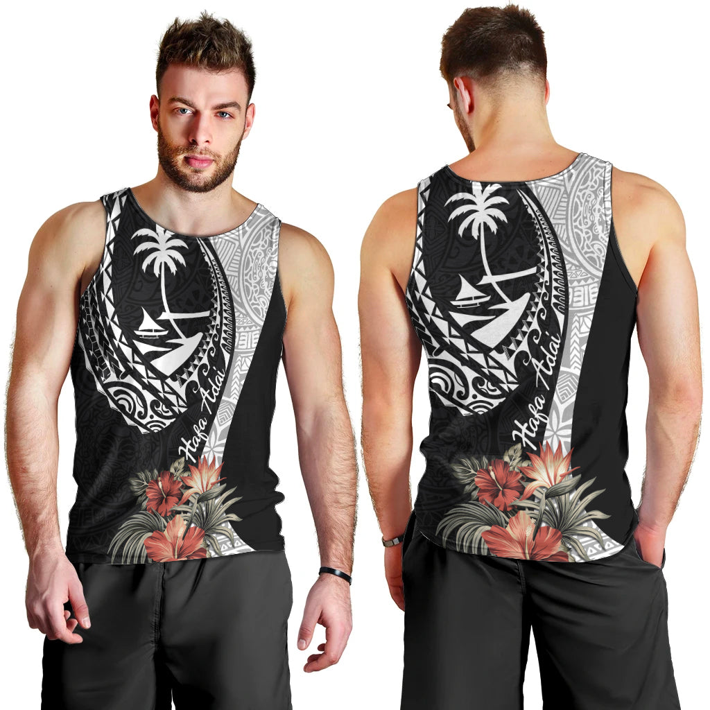 Hafa Adai Guam Men Tank Top Tropical Flowers with Polynesian Pattern LT9 - Polynesian Pride