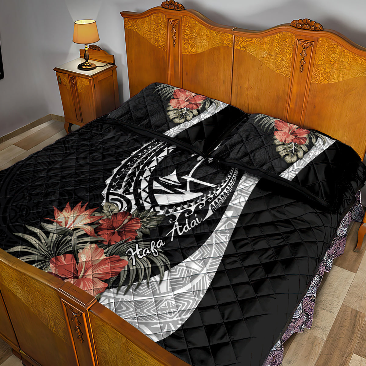 Hafa Adai Guam Quilt Bed Set Tropical Flowers with Polynesian Pattern LT9 - Polynesian Pride