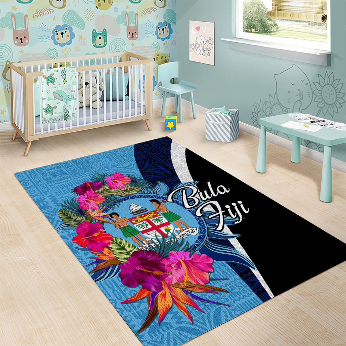 Bula Fiji Vintage Fijian Masi Pattern Area Rug Blue Unique LT9 - Polynesian Pride