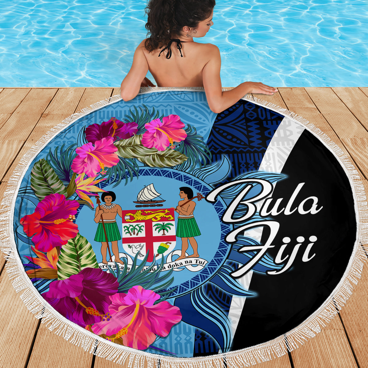 Bula Fiji Vintage Fijian Masi Pattern Beach Blanket Blue Unique LT9 - Polynesian Pride