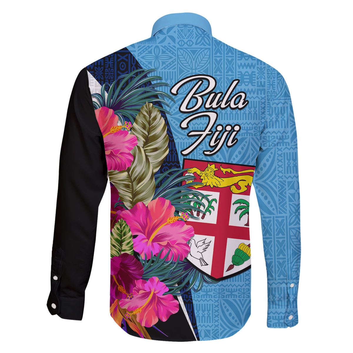Bula Fiji Vintage Fijian Masi Pattern Family Matching Off Shoulder Long Sleeve Dress and Hawaiian Shirt Blue Unique LT9 - Polynesian Pride