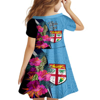 Bula Fiji Vintage Fijian Masi Pattern Family Matching Off Shoulder Short Dress and Hawaiian Shirt Blue Unique LT9 - Polynesian Pride