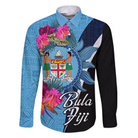 Bula Fiji Vintage Fijian Masi Pattern Family Matching Puletasi Dress and Hawaiian Shirt Blue Unique LT9 Dad's Shirt - Long Sleeve Blue - Polynesian Pride