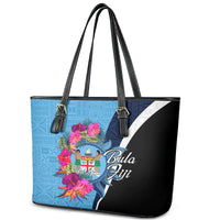 Bula Fiji Vintage Fijian Masi Pattern Leather Tote Bag Blue Unique LT9 - Polynesian Pride