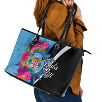 Bula Fiji Vintage Fijian Masi Pattern Leather Tote Bag Blue Unique LT9 - Polynesian Pride