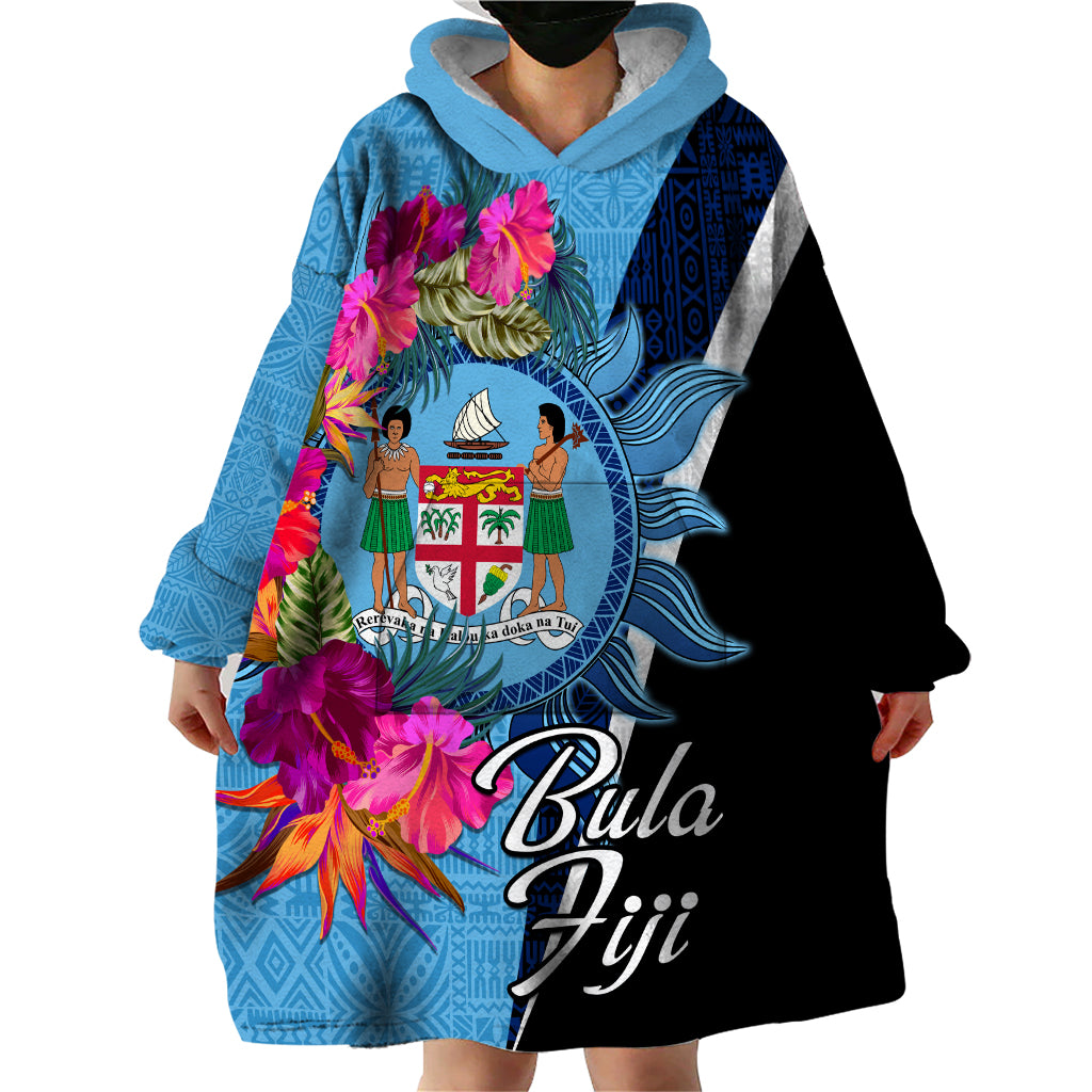 Bula Fiji Vintage Fijian Masi Pattern Wearable Blanket Hoodie Blue Unique LT9 - Polynesian Pride