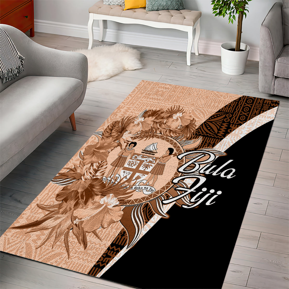 Bula Fiji Vintage Fijian Masi Pattern Area Rug Peach Fuzz Unique LT9 - Polynesian Pride