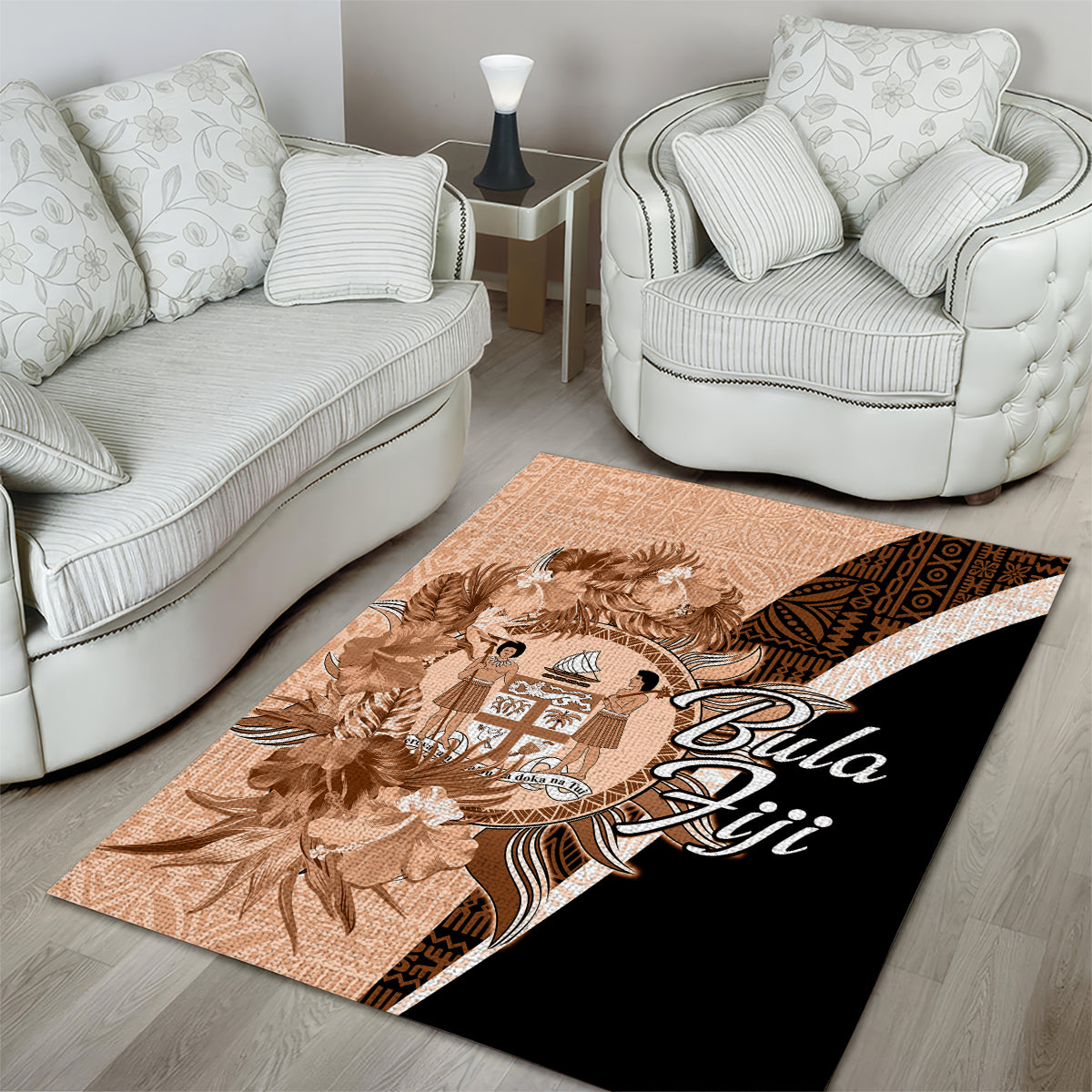 Bula Fiji Vintage Fijian Masi Pattern Area Rug Peach Fuzz Unique LT9 - Polynesian Pride