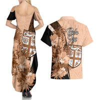 Bula Fiji Vintage Fijian Masi Pattern Couples Matching Summer Maxi Dress and Hawaiian Shirt Peach Fuzz Unique LT9 - Polynesian Pride
