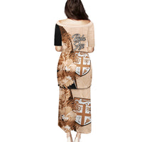 Bula Fiji Vintage Fijian Masi Pattern Family Matching Puletasi Dress and Hawaiian Shirt Peach Fuzz Unique LT9 - Polynesian Pride