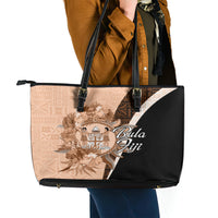 Bula Fiji Vintage Fijian Masi Pattern Leather Tote Bag Peach Fuzz Unique LT9 - Polynesian Pride