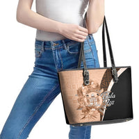 Bula Fiji Vintage Fijian Masi Pattern Leather Tote Bag Peach Fuzz Unique LT9 - Polynesian Pride