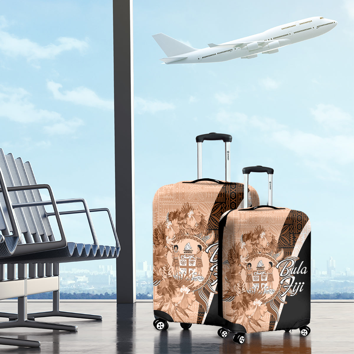 Bula Fiji Vintage Fijian Masi Pattern Luggage Cover Peach Fuzz Unique LT9 - Polynesian Pride
