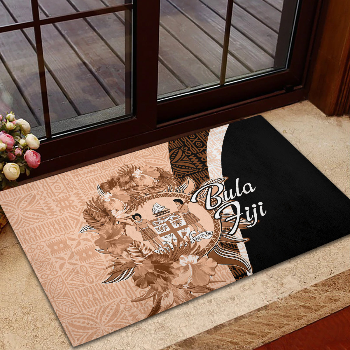 Bula Fiji Vintage Fijian Masi Pattern Rubber Doormat Peach Fuzz Unique LT9 - Polynesian Pride