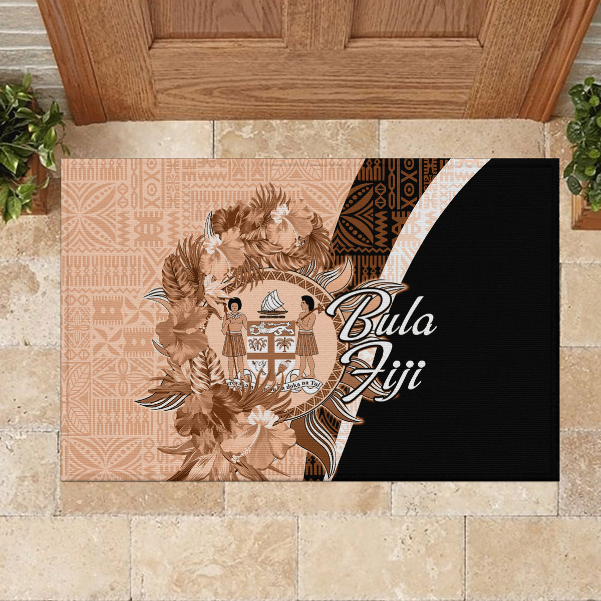 Bula Fiji Vintage Fijian Masi Pattern Rubber Doormat Peach Fuzz Unique LT9 - Polynesian Pride