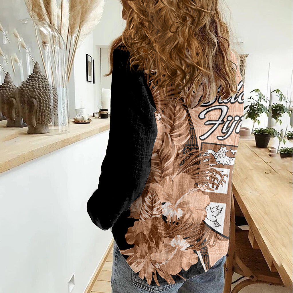 Bula Fiji Vintage Fijian Masi Pattern Women Casual Shirt Peach Fuzz Unique LT9 - Polynesian Pride