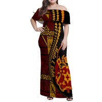 Vintage Tonga Malo E Lelei Ngatu Pattern Family Matching Off Shoulder Maxi Dress and Hawaiian Shirt LT9 Mom's Dress Red - Polynesian Pride