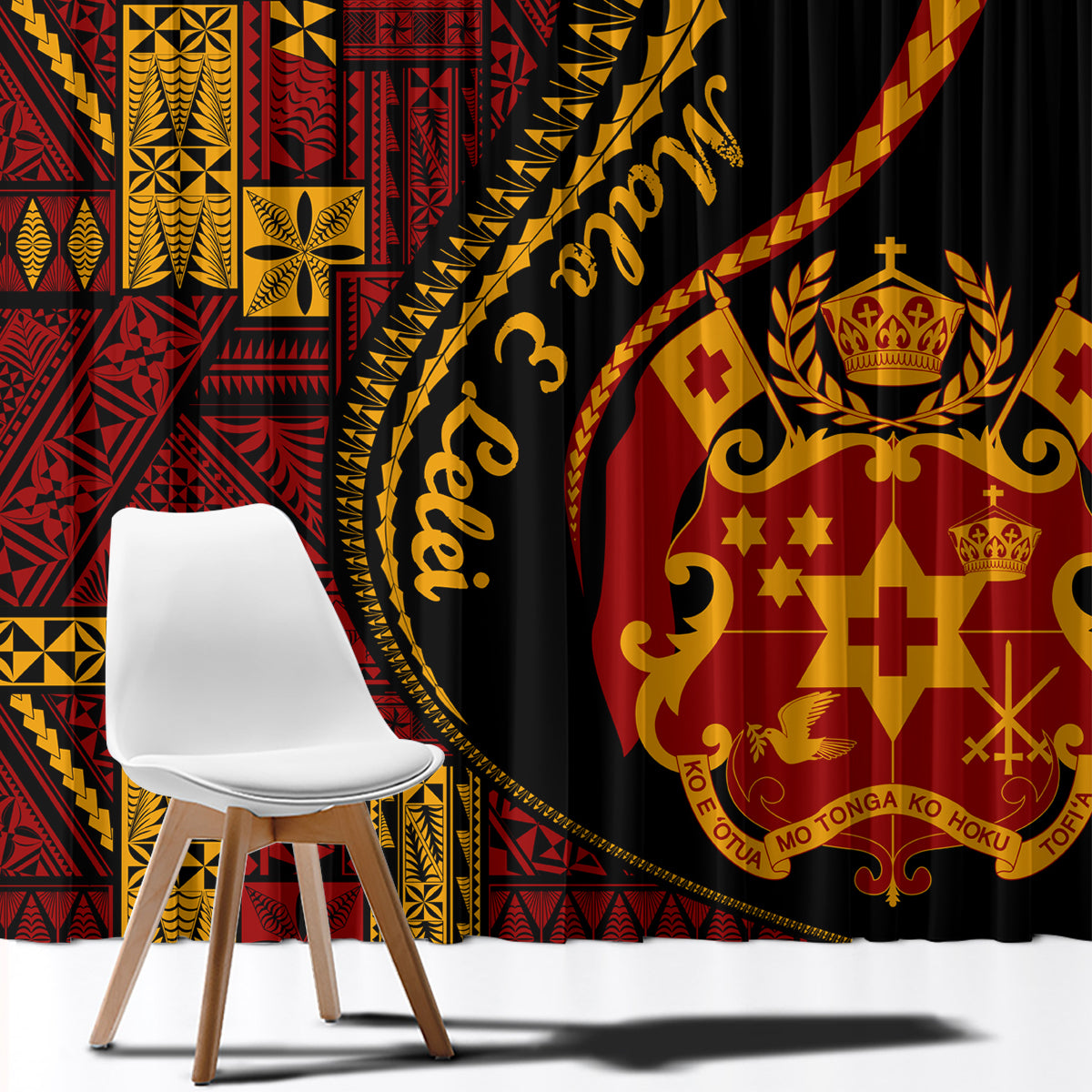 Vintage Tonga Malo E Lelei Ngatu Pattern Window Curtain LT9 - Polynesian Pride