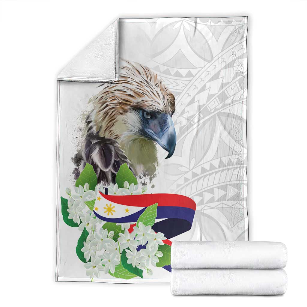 Philippines Eagle and Sampaguita Flowers Blanket Polynesian Pattern