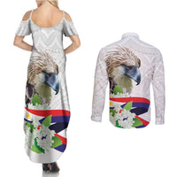 Philippines Eagle and Sampaguita Flowers Couples Matching Summer Maxi Dress and Long Sleeve Button Shirt Polynesian Pattern