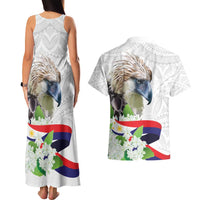 Philippines Eagle and Sampaguita Flowers Couples Matching Tank Maxi Dress and Hawaiian Shirt Polynesian Pattern