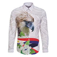 Philippines Eagle and Sampaguita Flowers Family Matching Long Sleeve Bodycon Dress and Hawaiian Shirt Polynesian Pattern
