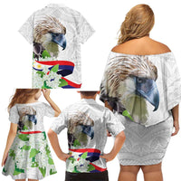 Philippines Eagle and Sampaguita Flowers Family Matching Off Shoulder Short Dress and Hawaiian Shirt Polynesian Pattern