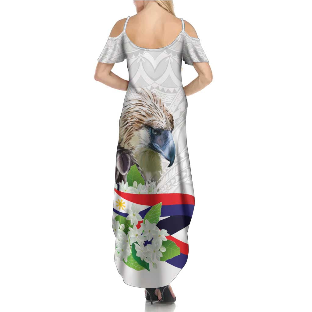 Philippines Eagle and Sampaguita Flowers Family Matching Summer Maxi Dress and Hawaiian Shirt Polynesian Pattern